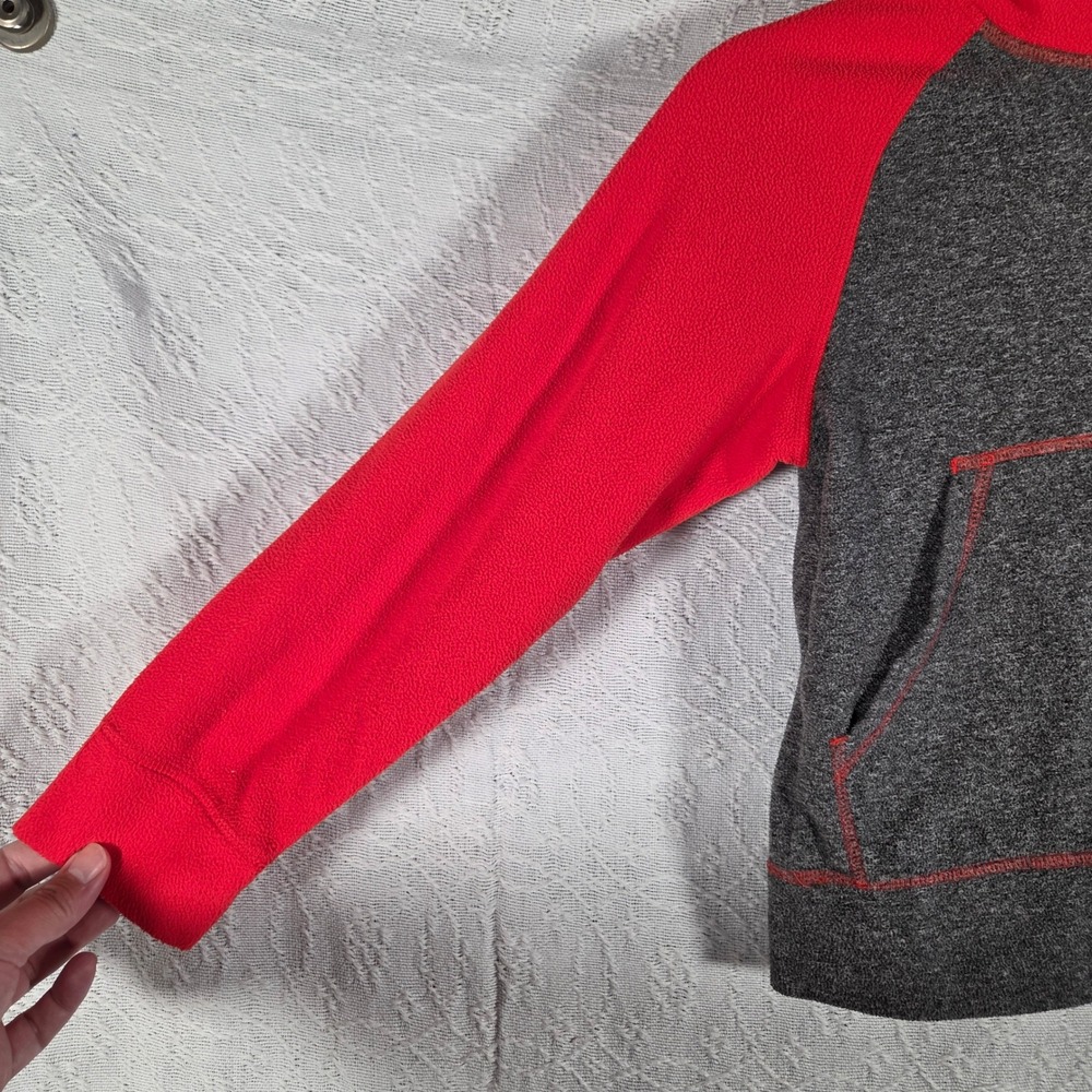 The North Face Boys XS 6 Fleece Hoodie Full Zip Colorblock Grey Red Logo Outdoor - Picture 2 of 8